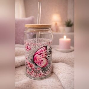 ✨ Butterfly “Believe” Glass Tumbler – Bamboo Lid & Straw ✨
